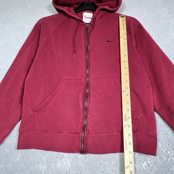 Vintage Y2K Nike Sweatshirt Womens Medium Red Swoosh Full Zip Pullover Hooded - Picture 7 of 11
